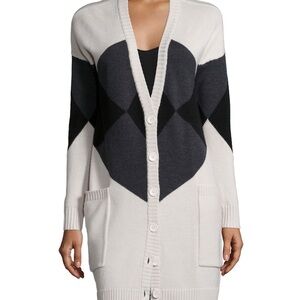 HAUTE HIPPIE LONG SLEEVE ARGYLE CARDIGAN SWEATER Preppy